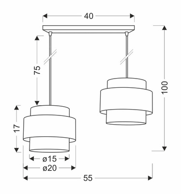 Suspension en rotin 2x40W E27 blanc + abat-jour crème