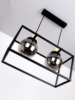 Hängelampe aus schwarzem Metall geräuchert 2xE27 Retro 2 32-00750