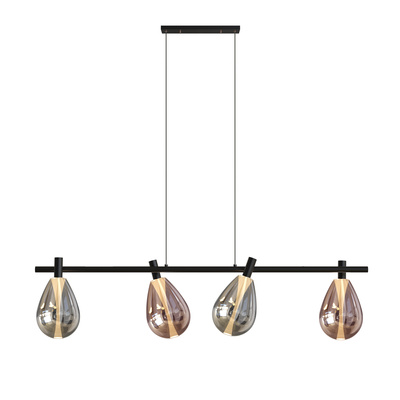 Lampa wisząca Denso szklana czarna nad stół potrójna z kloszami dymionymi i miedzianymi