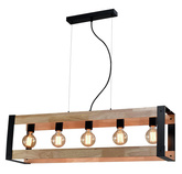 Suspension métal noir + bois 5x40W E27 Varna 35-79282