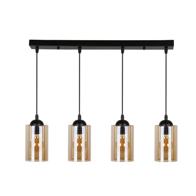 Hängelampe schwarz / brauner Streifen 4xE27 Bistro 34-00552