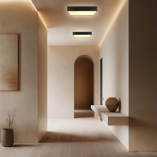 Plafon sufitowy LED QUATTRO czarny – kwadratowy ze szklanym kloszem – minimalistyczna lampa sufitowa