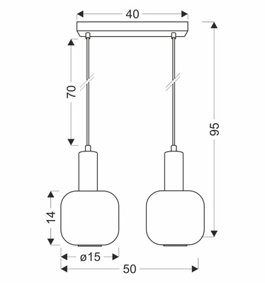 LINOX lampa wisząca czarny 2x40 E27 klosz bursztynowy