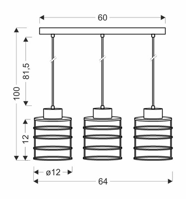 Hanging ceiling lamp black strip 3xE27 Glob 33-00378