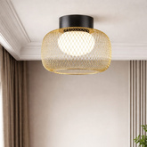 Lampă de tavan Sopra 25 negru auriu abajur din sârmă pentru living GX53