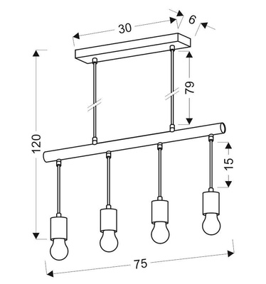 Lampe suspendue noir + bois 4x60W Izzy 34-77929