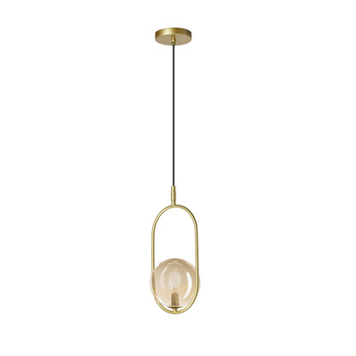 Pendant lamp CORDEL vintage gold brass with amber globe shade elegant lighting for living room and bathroom 1x G9 LED