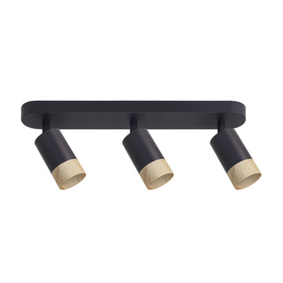 Conti lampa sufitowa listwa 3x15W GU10 czarny metal klosze czarne z drewnem nowoczesna oprawa oświetleniowa salon sypialnia kuchnia loft