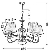 Suspension chrome / ruban doré 5xE14 DIVA 35-55064