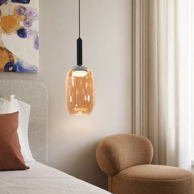 Suspension Bueno verre abat jour ambre simple GX53