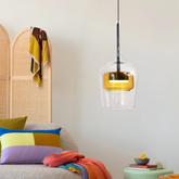 Lampa wisząca Glaxi szklana podwójny klosz transparentny i żółty GX53