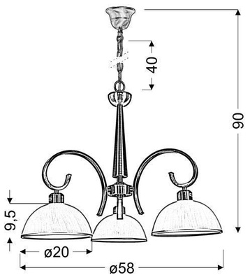 Mandarin Overhang 3X60W E27 Abajur cu o dungă patină închisă la culoare 33-47564