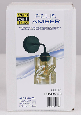 Wall lamp black with amber glass shade Felis 21-00163