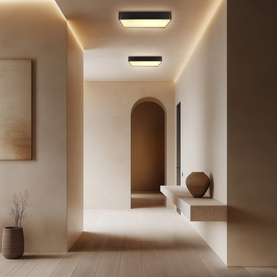 Plafon sufitowy LED QUATTRO czarny – kwadratowy ze szklanym kloszem – minimalistyczna lampa sufitowa