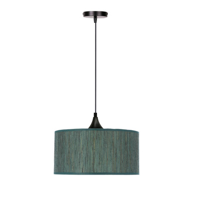 Lampa suspendata Patti neagra 1x60 e27 abajur cilindru 30x15 panglica verde