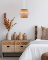 Rattan hanging lamp E27 white + cream shade