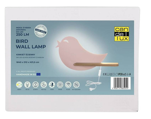 Aplică LED roz pasăre raft + comutator Bird 21-85054