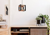 Hängelampe aus schwarzem Metall + Holz 40W E27 Varna 31-78513