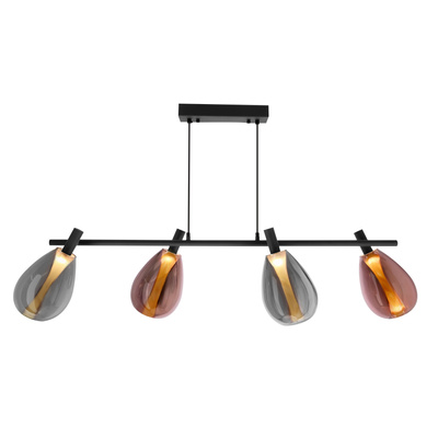 Pendant lamp Denso glass black over table triple with smoked and copper shades