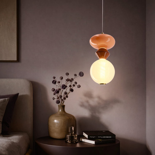 FLORES pendant lamp brass brown orange 10W LED 3000K white shade