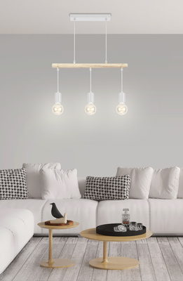 Lampe suspendue blanc + bois 3xE27 IZZY 33-78070