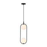 Lampa wisząca CORDEL elegancka - czarna z białymi kloszami kulkami - nowoczesne oświetlenie salonu 2x G9 LED