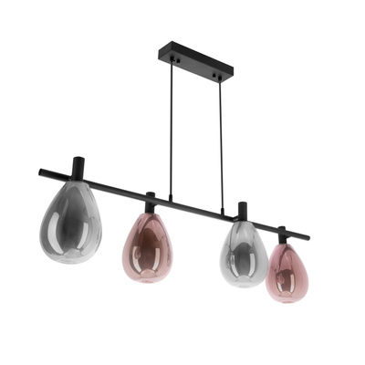 Pendant lamp Denso glass black over table triple with smoked and copper shades