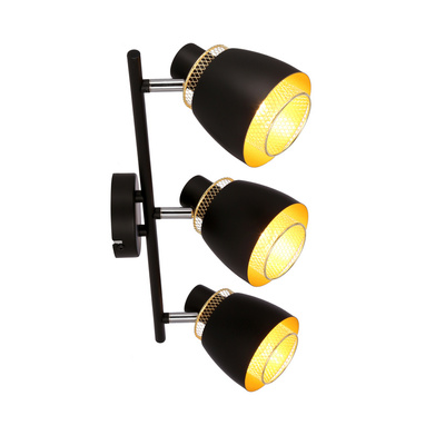 Aleksandria Deckenlampenstreifen 3x40w schwarz + goldener Lampenschirm