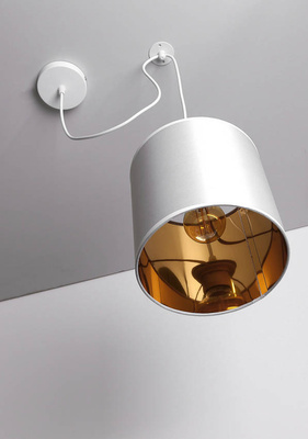 Lampa wisząca z abażurem Atlanta biała tkaninowy abażur do salonu