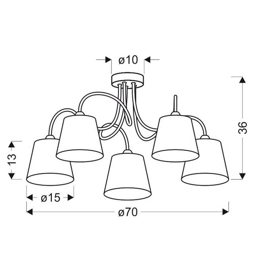 Plafonnier chromé 5x40W avec abat-jour en tissu Luk Candellux 35-70753