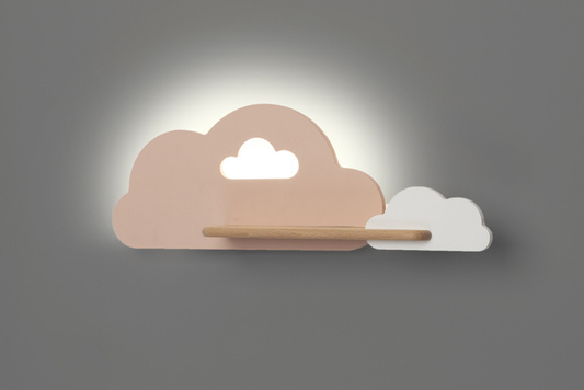 Applique LED 5W pour enfant nuage blanc et rose avec étagère Cloud 21-75703