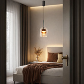 Pendant lamp Glaxi glass shade transparent and brown 1xGX53 over table