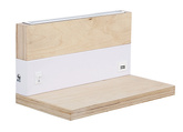 A wooden + white wall lamp with a 4000k led shelf
