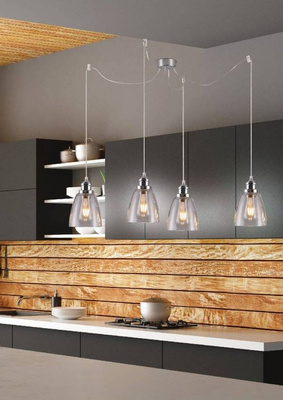 Suspension chromée avec abat-jour en verre 4x40W Voice Candellux 34-70838