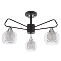 GATO lampa sufitowa czarny 3x40W E14 klosz szklany bezbarwny+chromowy
