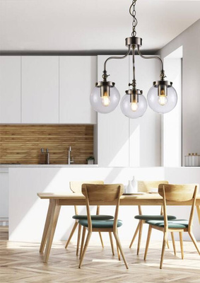 Lustre classique dans la couleur d'une patine digne et noble avec des abat-jour en verre sphérique transparent Candellux Ballet 33-70869