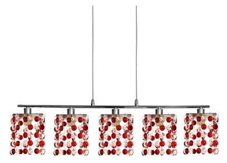 Hanging lamp chrome / red crystals 5x40W G9 Classic 35-59300