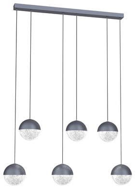 Lampa wisząca FURNI 6-punktowa szara – ze szklanymi kloszami kulami - designerska lampa do salonu LED 4000K