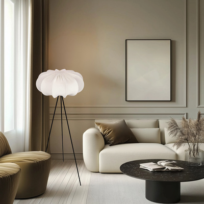 Lampa podłogowa CAFEE’ z abażurem kremowym latte 52 cm - lampa stojąca w stylu skandynawskim E27