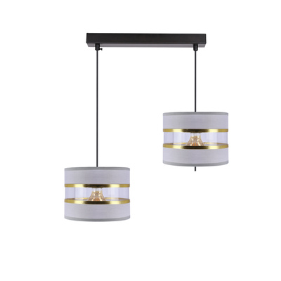 PANDY lampa wisząca czarny 2x40W E27 abażur szary+złoty