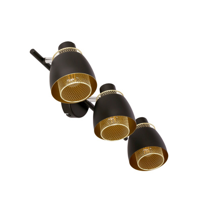 Bande de plafonnier Aleksandria 3x40w noir + abat-jour doré