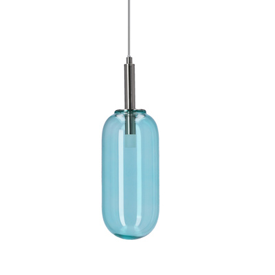 Lampa wisząca FIUGGI niebieska - ze szklanym z długim kloszem – nowoczesna lampa LED nad stół i do salonu