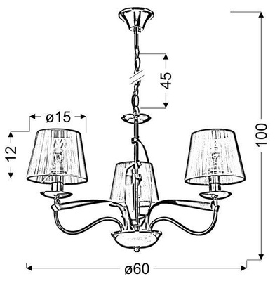 Hängelampe Chrom / Goldfaden-Lampenschirm 3x40W Diva Candellux 33-55057