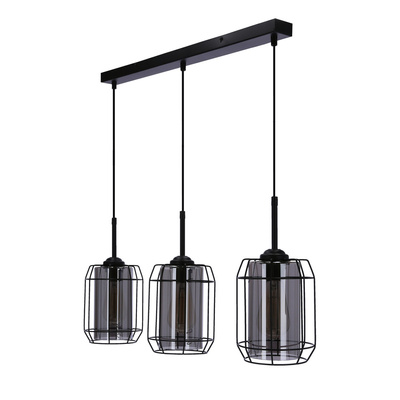 Lampa suspendata Jonera neagra 3x40 E27 abajur afumat 33-08435