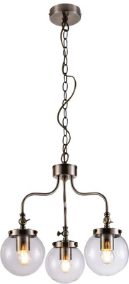 Klassischer Kronleuchter in der Farbe einer gediegenen und edlen Patina mit transparenten kugelförmigen Glasschirmen Candellux Ballet 33-70869