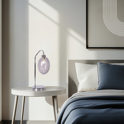 Bedside lamp LUKKA silver with glass grey shade cosy lighting for bedroom and living room LED