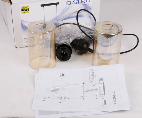 Hanging lamp black/brown strip 2xE27 Bistro 32-00538