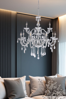 Gold chandelier with crystals 15xE14 Maria Teresa 30-95810