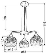 Suspensie oglindă, crom, sticlă bătută 3x60W Cromina Candellux 33-56368