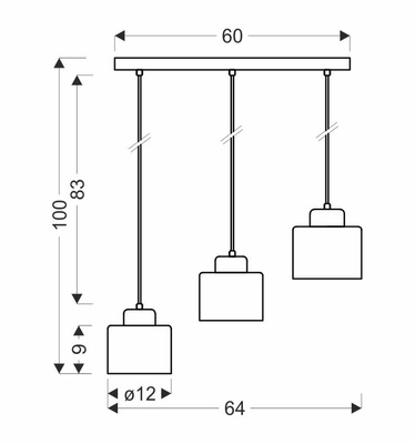 Hanging lamp black 3xE27 Olena 33-79022
